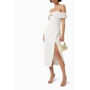 Self-Portrait White Crepe Bow Midi Dress • US 0 • NWT‎